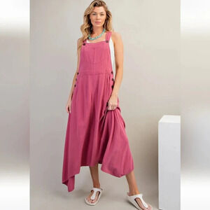 New Easel Poly Linen Jumpsuit Skirtall Dress Pink